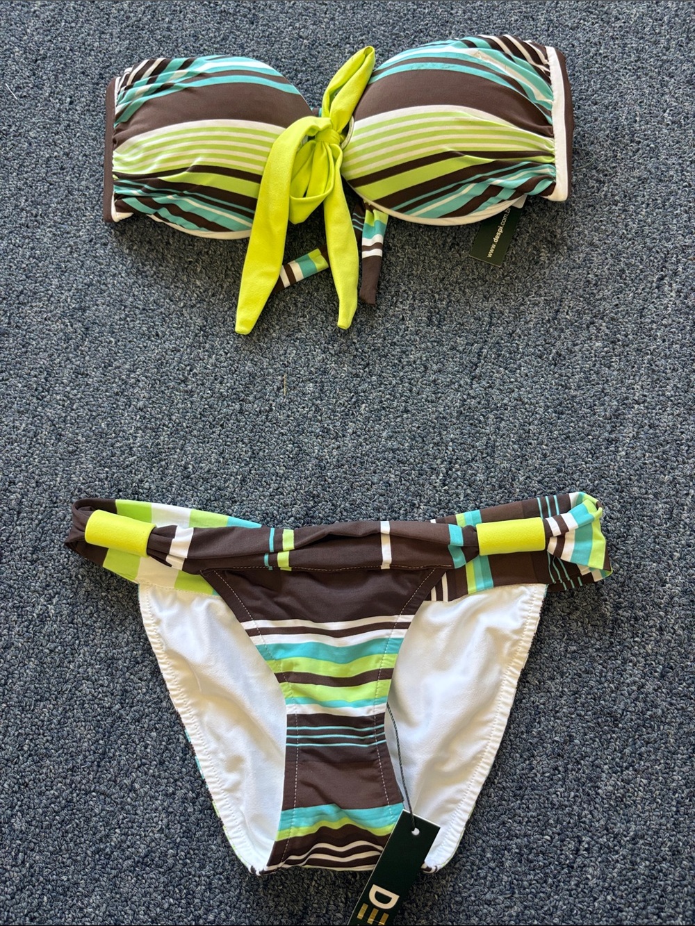 NWT Despi brown and green set with bandeau top and full bottom. Size small